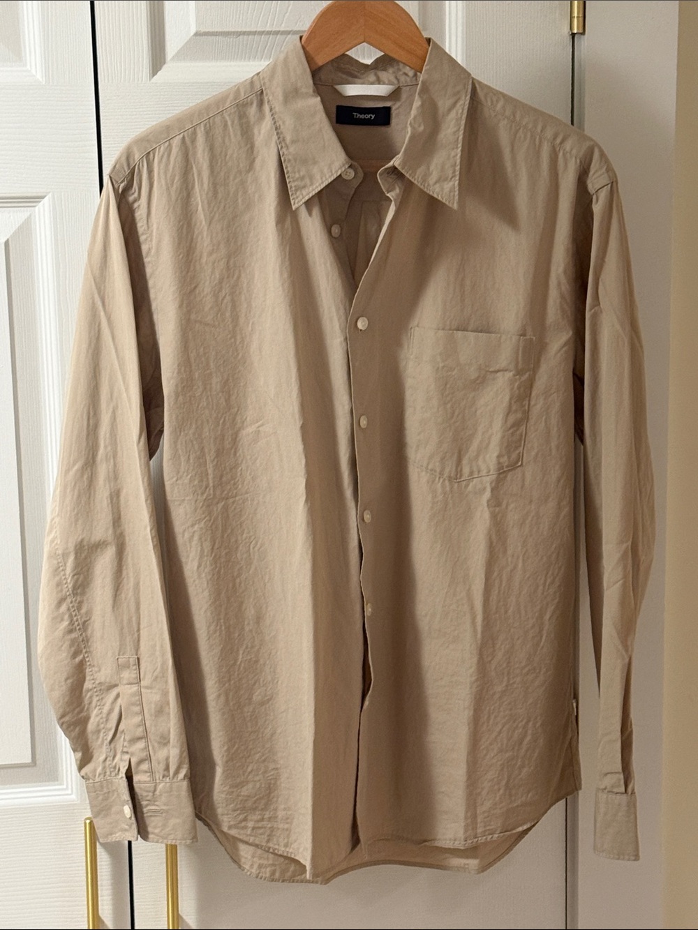 Theory Men's Tan Button-Down Long Sleeve Shirt